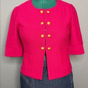 Ann Taylor Loft Fuchsia Blazer Jacket Women’s M Gold Button Short Sleeve Structu